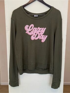 Hello Mello Lazy Day Lounge Sweater Ultra Soft Lightweight Crew Neck Green XL